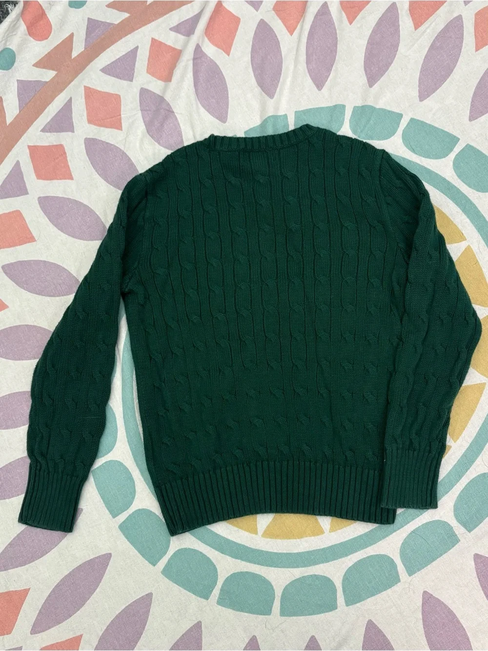 Ralph Lauren Dark Green Cable-Knit Crewneck Sweater
